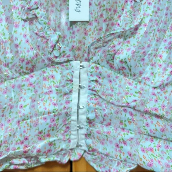 For Love And Lemons Pink and Green Ruffled Crop Blouse - Picture 10 of 15